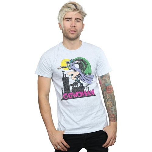 textil Hombre Camisetas manga larga Dc Comics Catwoman Crackle Logo Gris
