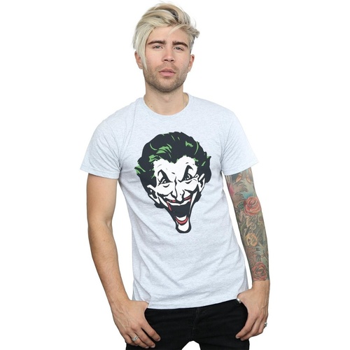 textil Hombre Camisetas manga larga Dc Comics The Joker Big Face Gris