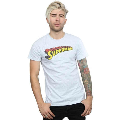 textil Hombre Camisetas manga larga Dc Comics Superman Telescopic Crackle Logo Gris
