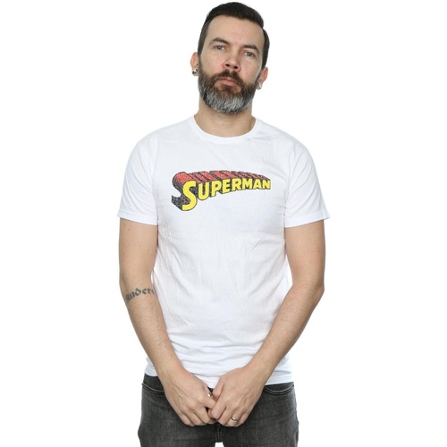 textil Hombre Camisetas manga larga Dc Comics Superman Telescopic Crackle Logo Blanco