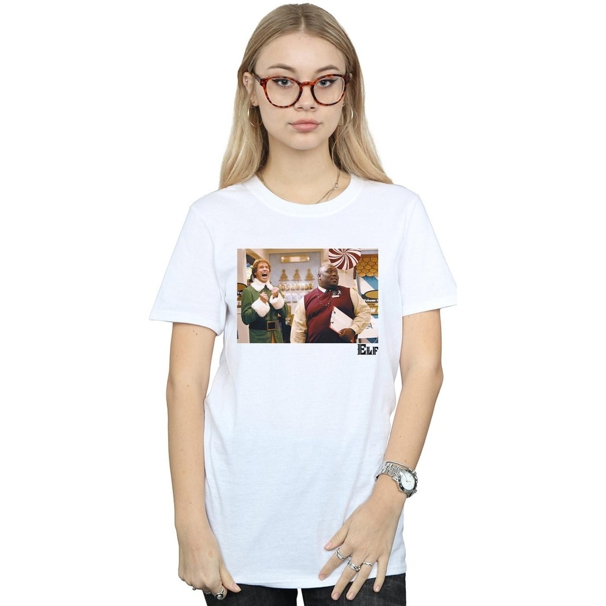 textil Mujer Camisetas manga larga Elf Christmas Store Cheer Blanco