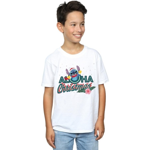 textil Niño Camisetas manga corta Disney Lilo And Stitch Aloha Christmas Blanco