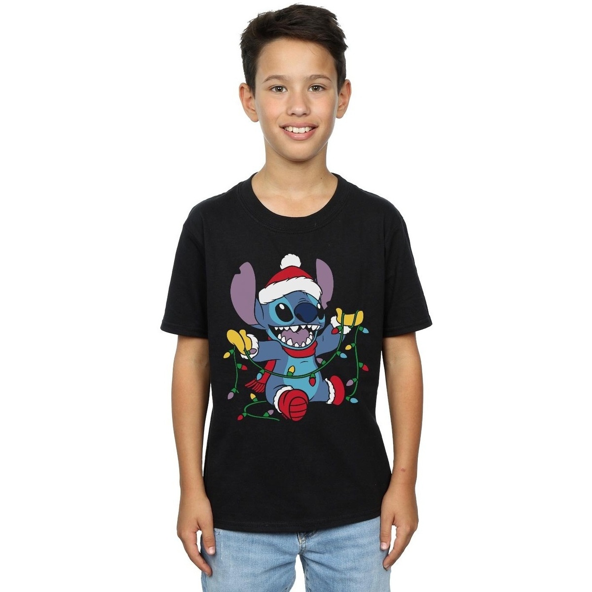 textil Niño Camisetas manga corta Disney Lilo And Stitch Christmas Lights Negro