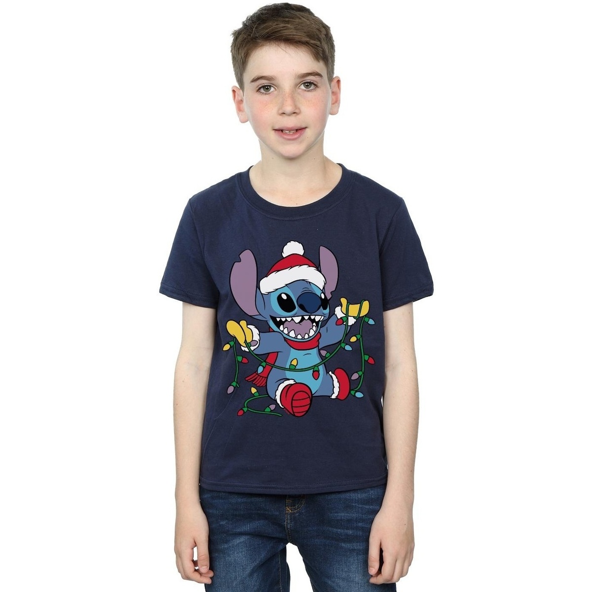 textil Niño Camisetas manga corta Disney Lilo And Stitch Christmas Lights Azul
