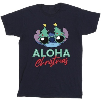 textil Niño Camisetas manga corta Disney Lilo And Stitch Christmas Tree Shades Azul