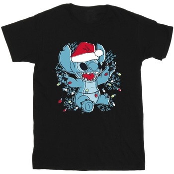 textil Niño Camisetas manga corta Disney Lilo And Stitch Christmas Lights Sketch Negro