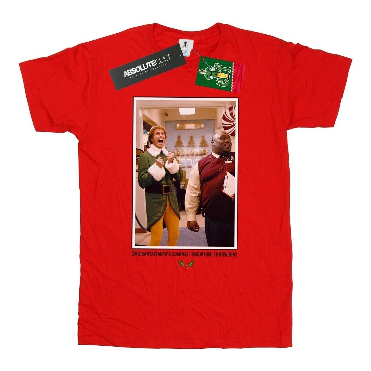 textil Hombre Camisetas manga larga Elf OMG Santa Photo Rojo