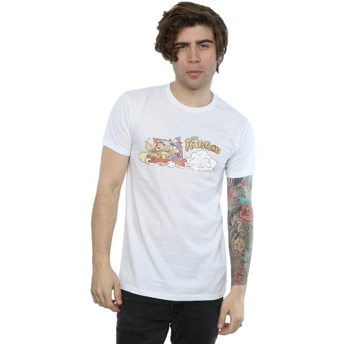 textil Hombre Camisetas manga larga The Flintstones Family Car Distressed Blanco