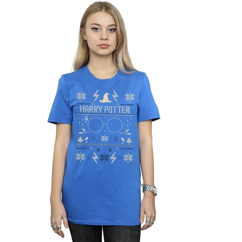 textil Mujer Camisetas manga larga Harry Potter Christmas Pattern Azul