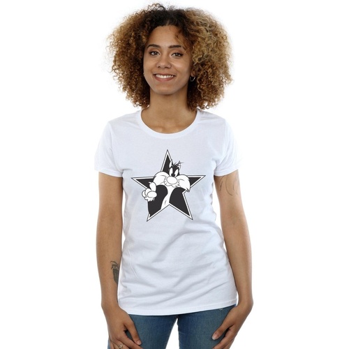 textil Mujer Camisetas manga larga Dessins Animés Sylvester Mono Star Blanco
