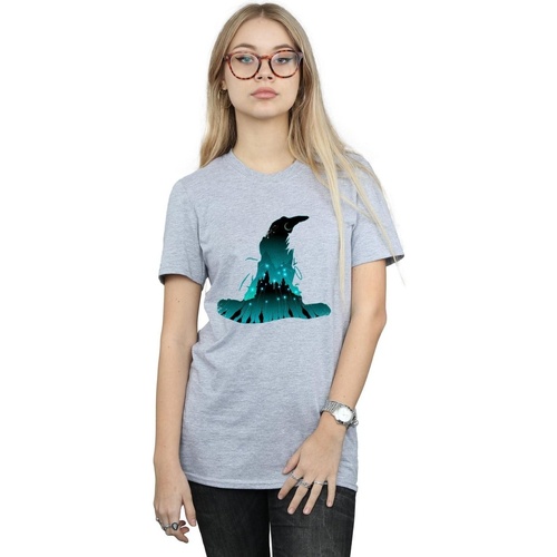 textil Mujer Camisetas manga larga Harry Potter Hogwarts Silhouette Gris