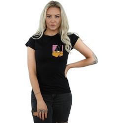 textil Mujer Camisetas manga larga Dessins Animés Daffy Duck Face Faux Pocket Negro