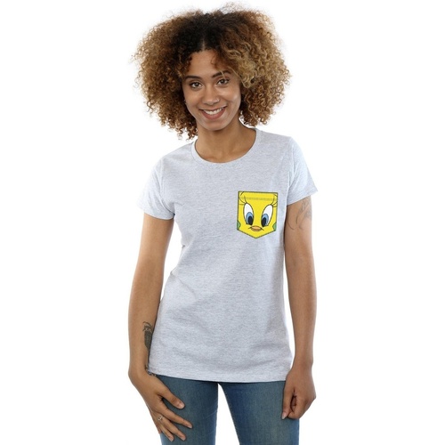 textil Mujer Camisetas manga larga Dessins Animés Tweety Pie Face Faux Pocket Gris