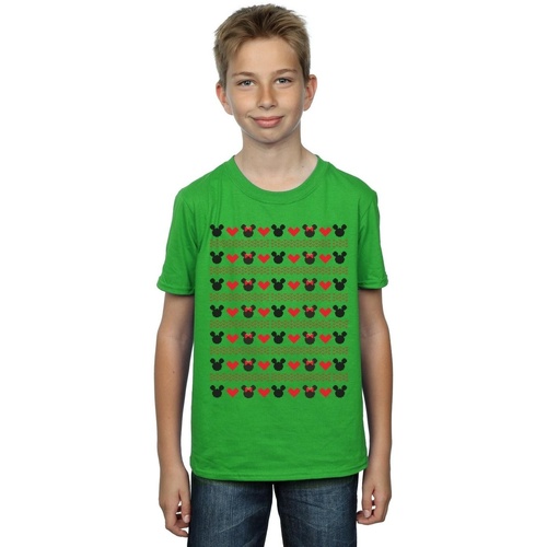 textil Niño Camisetas manga corta Disney Mickey And Minnie Christmas Hearts Verde