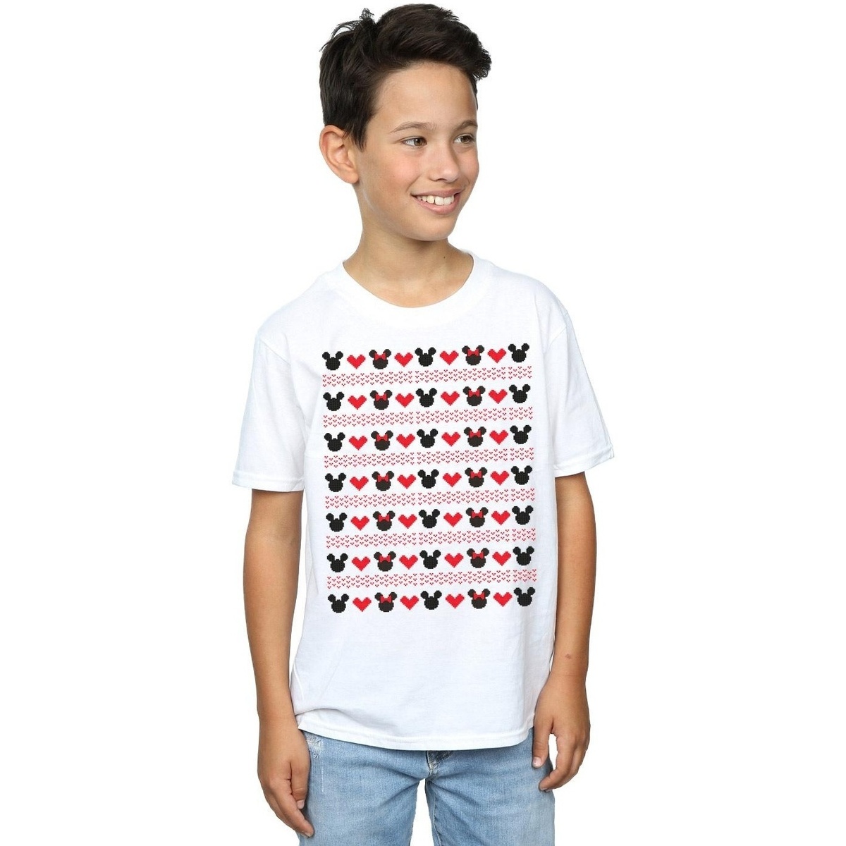 textil Niño Camisetas manga corta Disney Mickey And Minnie Christmas Hearts Blanco