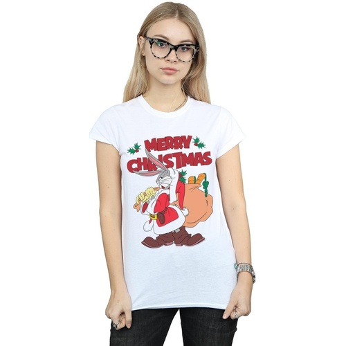 textil Mujer Camisetas manga larga Dessins Animés Santa Bugs Bunny Blanco