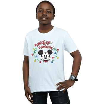 textil Niño Camisetas manga corta Disney Mickey Mouse Christmas Light Bulbs Blanco