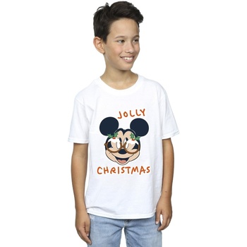 textil Niño Camisetas manga corta Disney Mickey Mouse Jolly Christmas Glasses Blanco