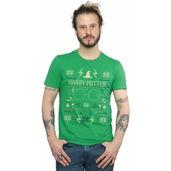 textil Hombre Camisetas manga larga Harry Potter Christmas Pattern Verde