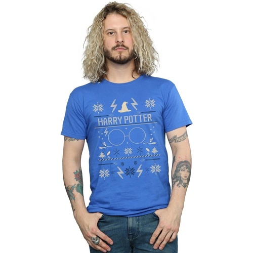 textil Hombre Camisetas manga larga Harry Potter Christmas Pattern Azul