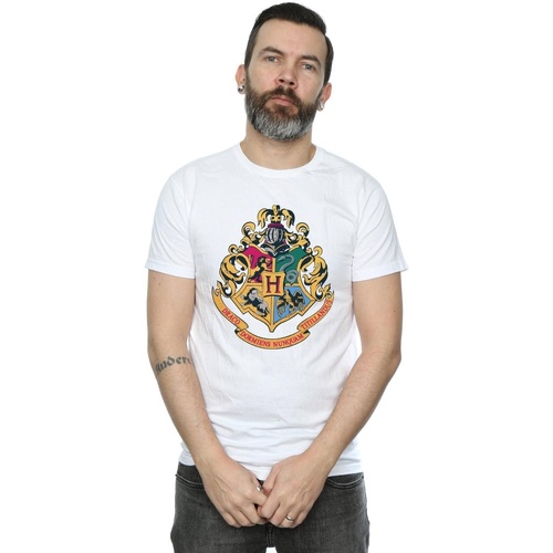textil Hombre Camisetas manga larga Harry Potter Hogwarts Crest Gold Ink Blanco