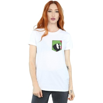 textil Mujer Camisetas manga larga Dessins Animés Marvin The Martian Face Faux Pocket Blanco