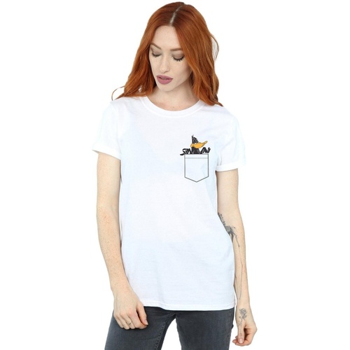 textil Mujer Camisetas manga larga Dessins Animés Daffy Duck Faux Pocket Blanco
