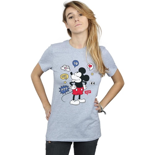 textil Mujer Camisetas manga larga Disney Mickey Mouse Tongue Out Gris