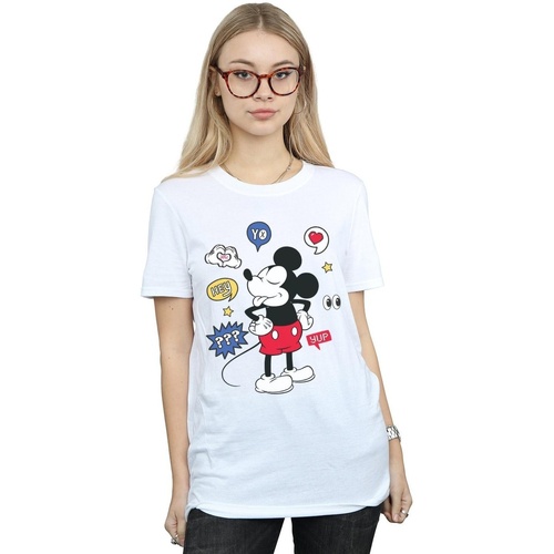 textil Mujer Camisetas manga larga Disney Mickey Mouse Tongue Out Blanco