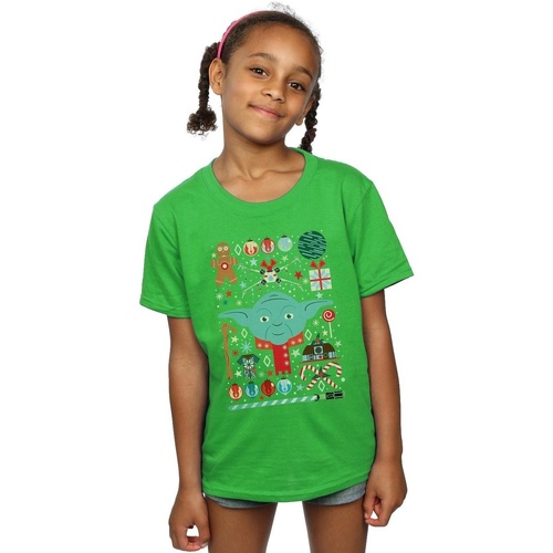 textil Niña Camisetas manga larga Disney Yoda Christmas Verde