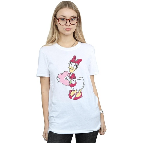 textil Mujer Camisetas manga larga Disney Daisy Duck Love Heart Blanco