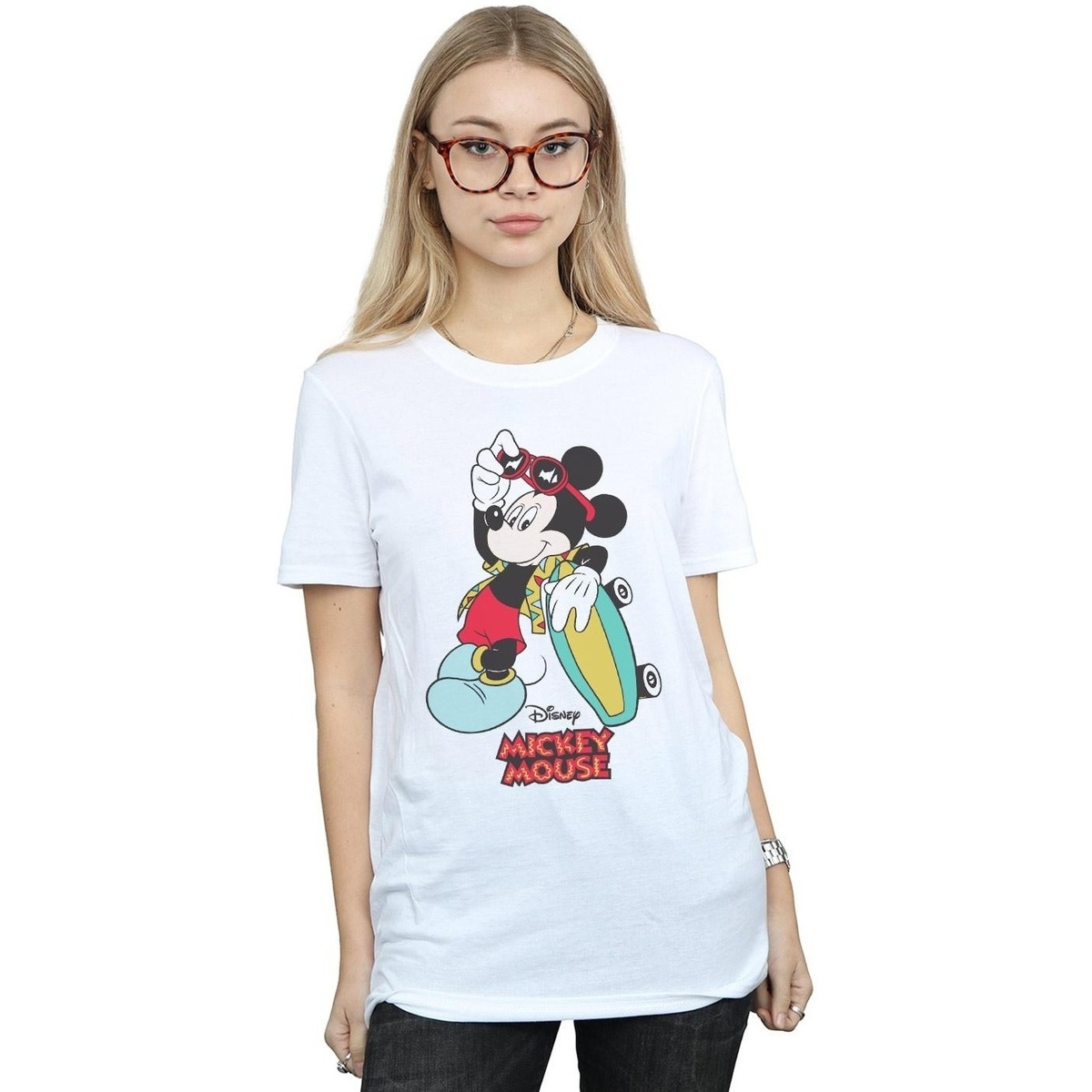 textil Mujer Camisetas manga larga Disney Mickey Mouse Skate Dude Blanco