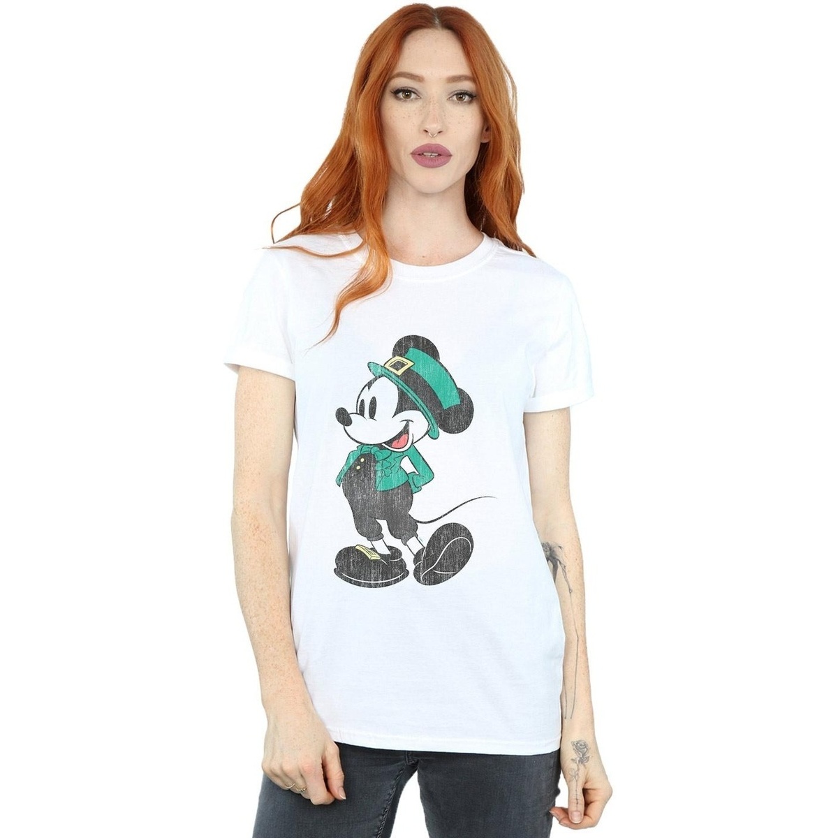 textil Mujer Camisetas manga larga Disney Mickey Mouse St Patrick Costume Blanco