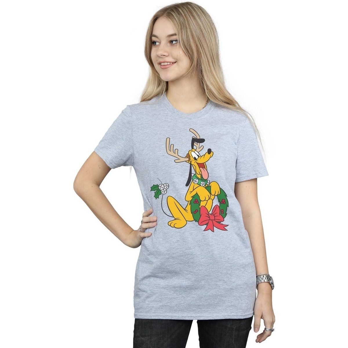 textil Mujer Camisetas manga larga Disney Pluto Christmas Reindeer Gris