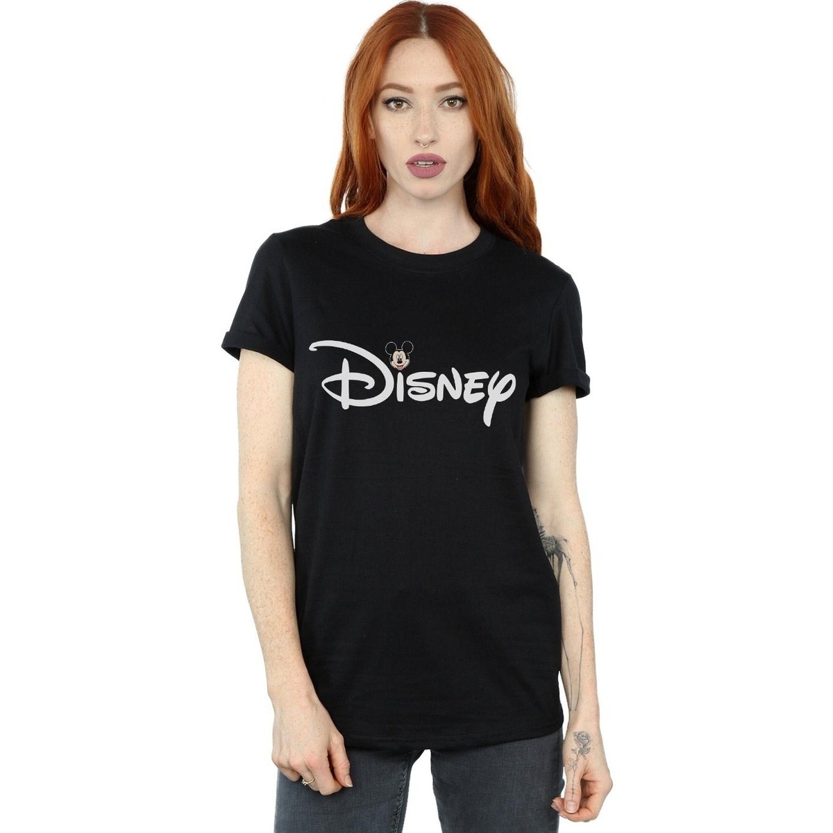 textil Mujer Camisetas manga larga Disney Mickey Mouse Logo Head Negro