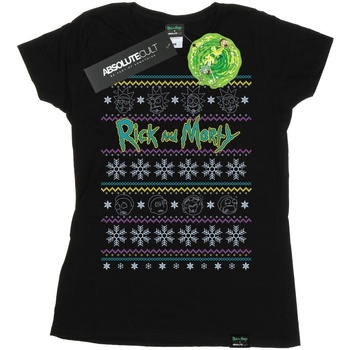 textil Mujer Camisetas manga larga Rick And Morty Christmas Faces Negro