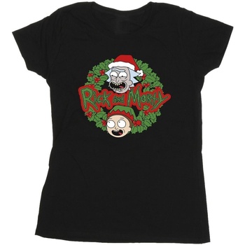 textil Mujer Camisetas manga larga Rick And Morty Christmas Wreath Negro