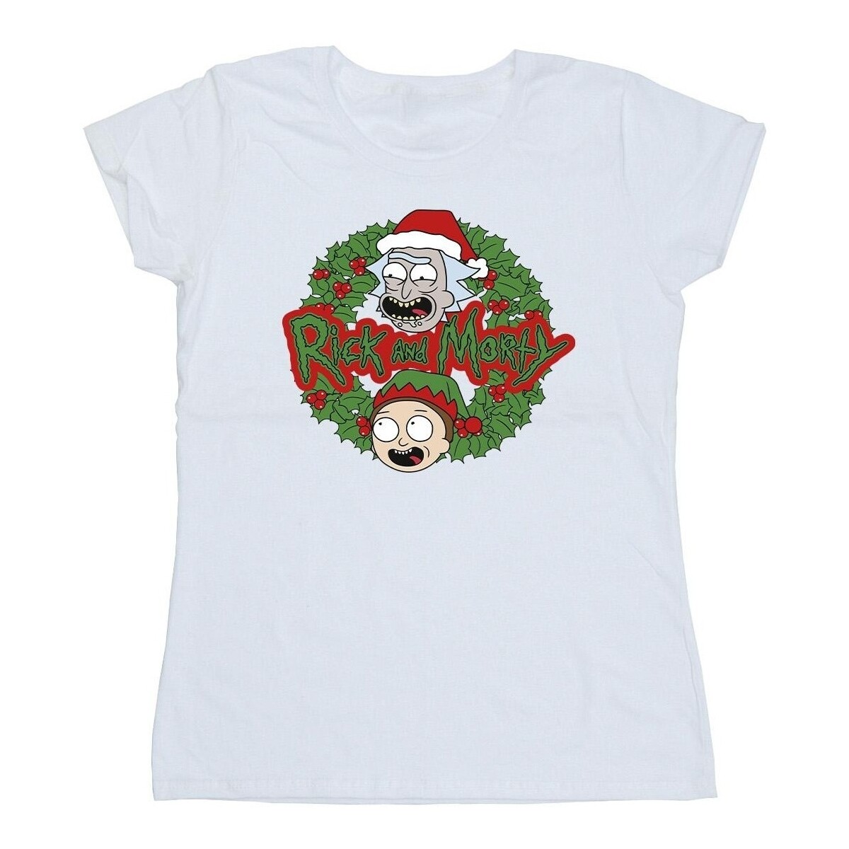 textil Mujer Camisetas manga larga Rick And Morty Christmas Wreath Blanco