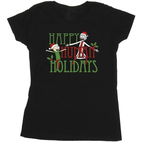 textil Mujer Camisetas manga larga Rick And Morty Happy Human Holidays Negro