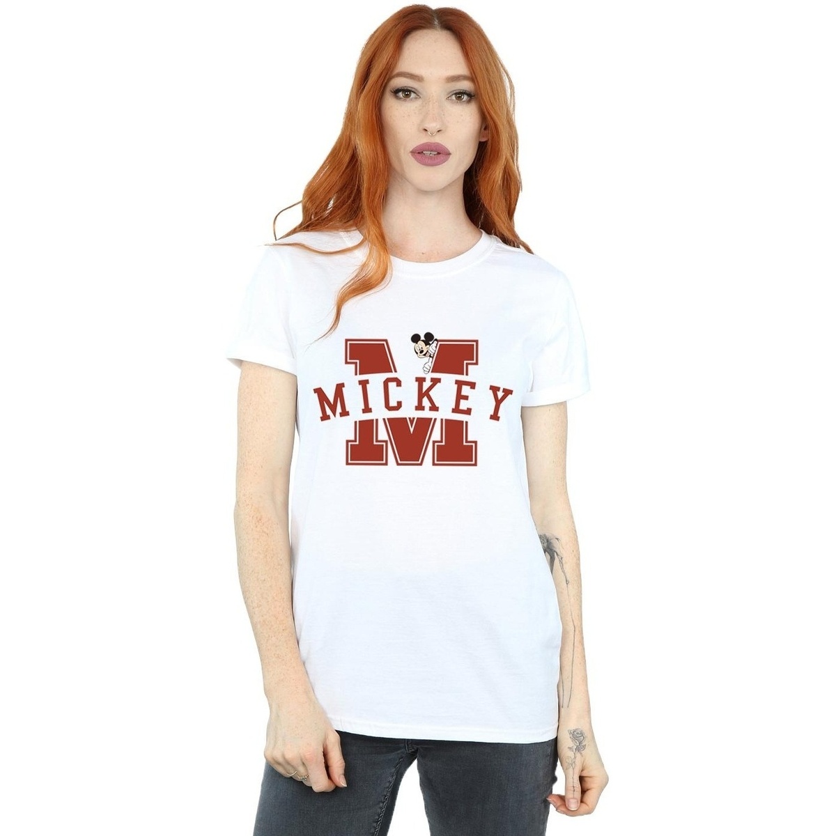 textil Mujer Camisetas manga larga Disney Mickey Mouse Letter Peak Blanco