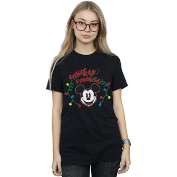 textil Mujer Camisetas manga larga Disney Mickey Mouse Christmas Light Bulbs Negro
