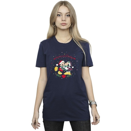 textil Mujer Camisetas manga larga Disney Mickey Mouse Mickey Minnie Christmas Azul