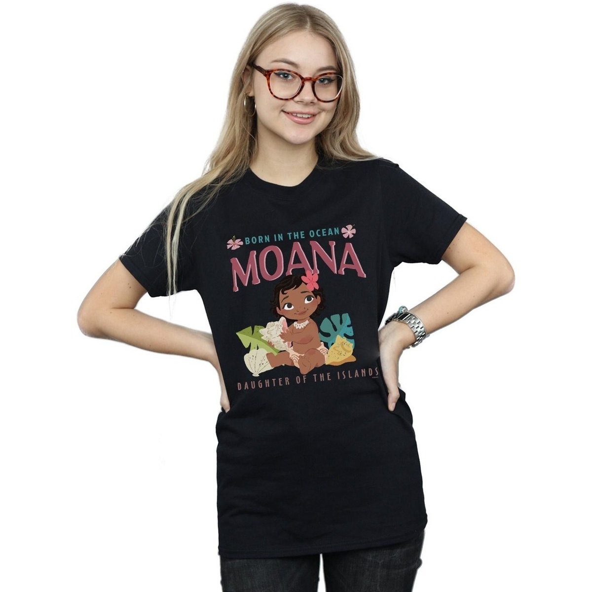 textil Mujer Camisetas manga larga Disney Moana Born In The Ocean Negro