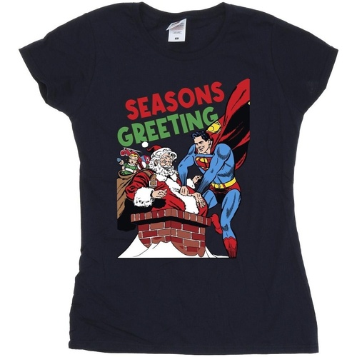 textil Mujer Camisetas manga larga Dc Comics Superman Santa Comic Azul