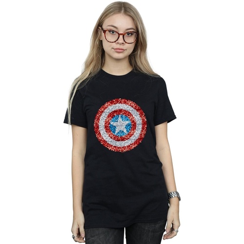 textil Mujer Camisetas manga larga Marvel Captain America Pixelated Shield Negro