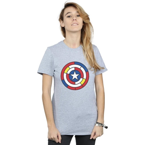 textil Mujer Camisetas manga larga Marvel Captain America Stained Glass Shield Gris