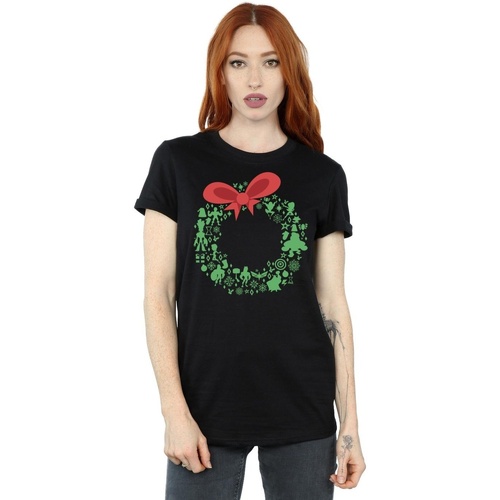 textil Mujer Camisetas manga larga Marvel Avengers Christmas Wreath Negro