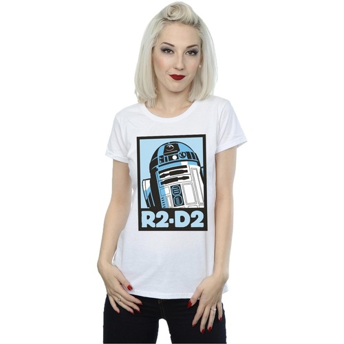 textil Mujer Camisetas manga larga Disney R2-D2 Poster Blanco