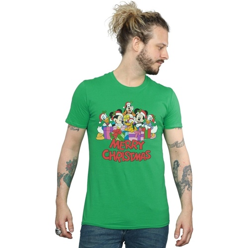 textil Hombre Camisetas manga larga Disney Mickey Mouse And Friends Christmas Verde
