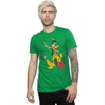 textil Hombre Camisetas manga larga Disney Pluto Christmas Reindeer Verde
